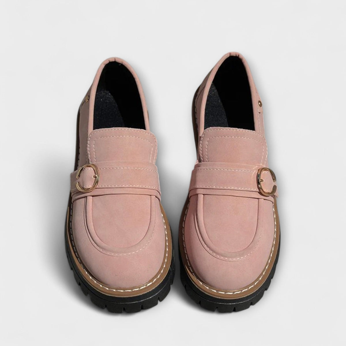 Women's round-toe loafers with metal ring trim and chunky lug soles