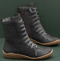 Unisex lace-up ankle boots with side zipper and round toes