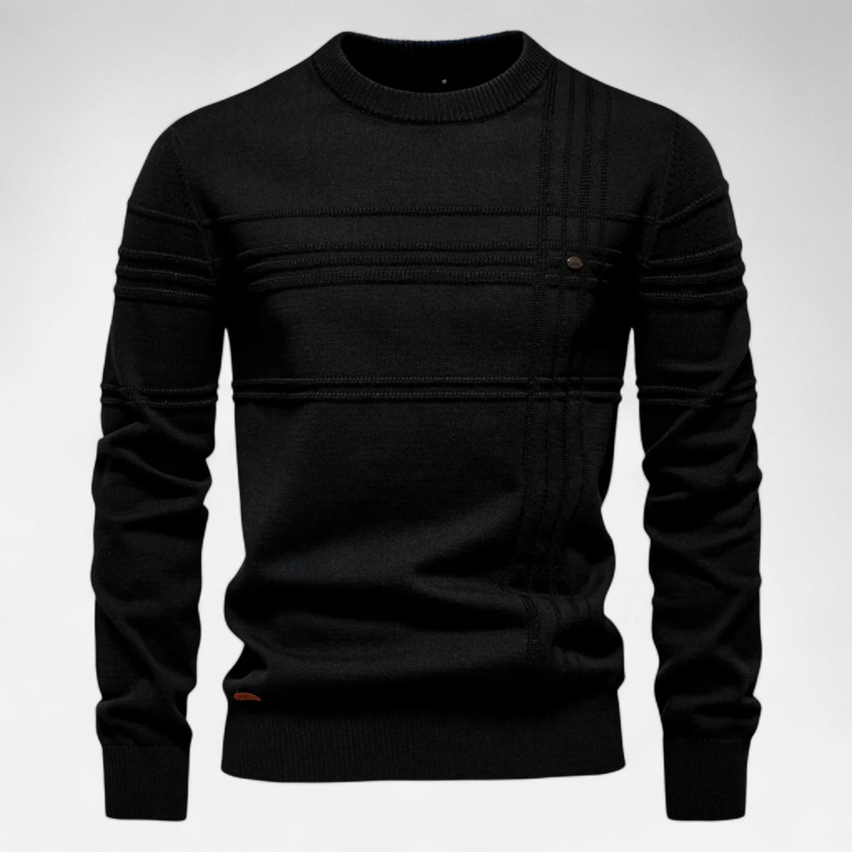 Men's long sleeve striped crew neck sweater with ribbed trims