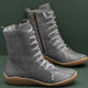 Unisex lace-up ankle boots with side zipper and round toes