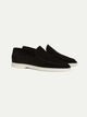 Men's plain slip-on loafers with rounded moc toes and contrast soles