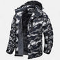 Men's hooded winter parka with fleece-looking lining and camouflage pattern