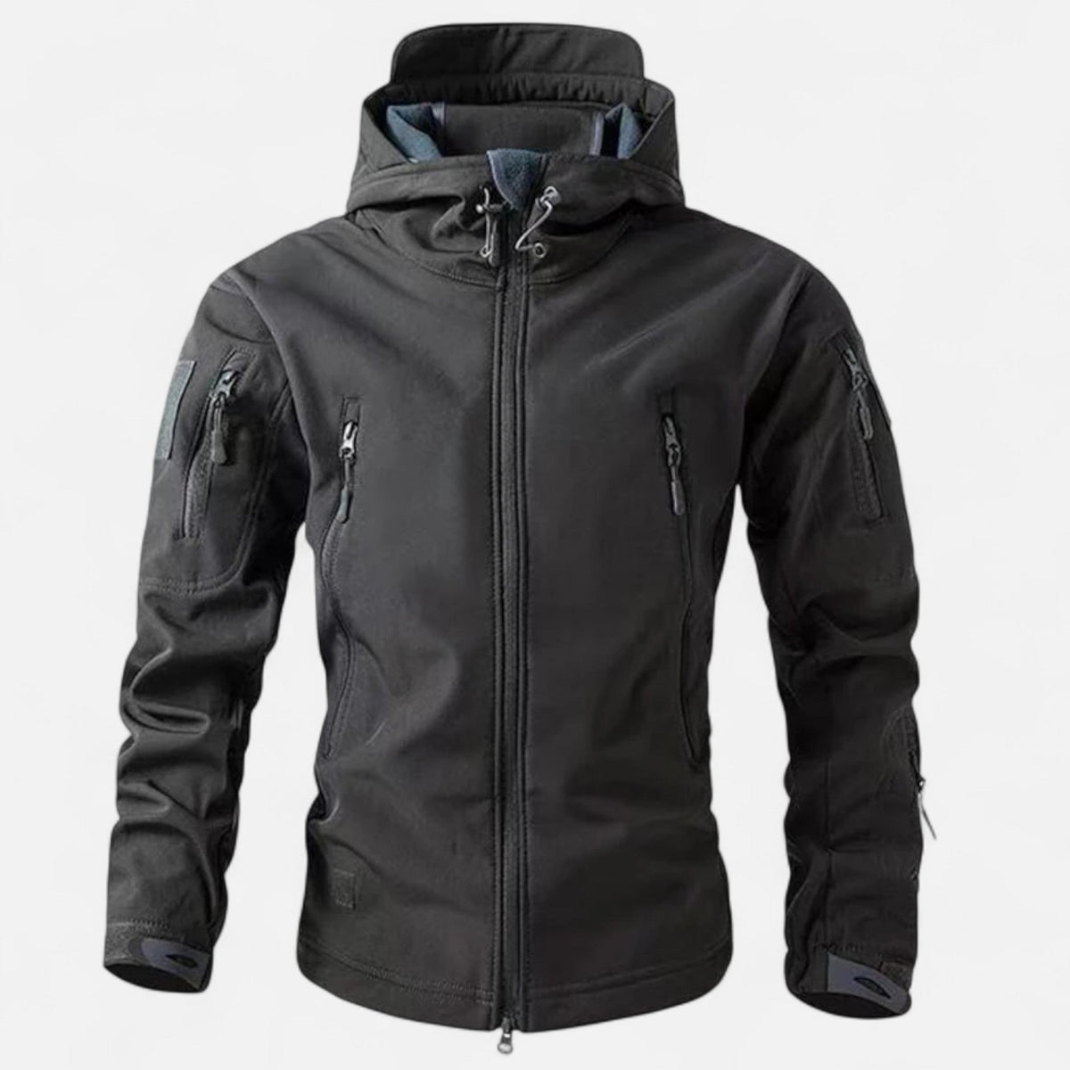 Men's hooded softshell jacket with full zip and multiple zipped pockets