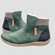 Women's zip ankle boots with round toe, checked collar and flat tan sole