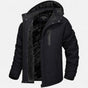 Men's hooded winter parka with fleece-looking lining and camouflage pattern