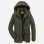 Men's hooded quilted parka jacket with multiple pockets and zip front