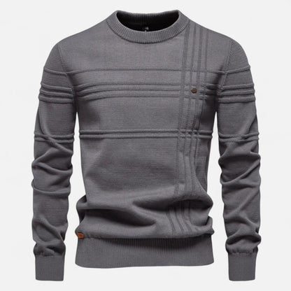 Men's long sleeve striped crew neck sweater with ribbed trims