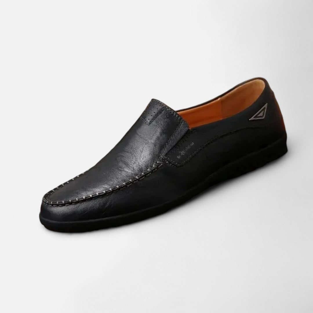 Men's stitched slip-on loafer with round toe and textured sole