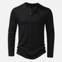 Men's long-sleeve henley shirt with mandarin neckline and button placket