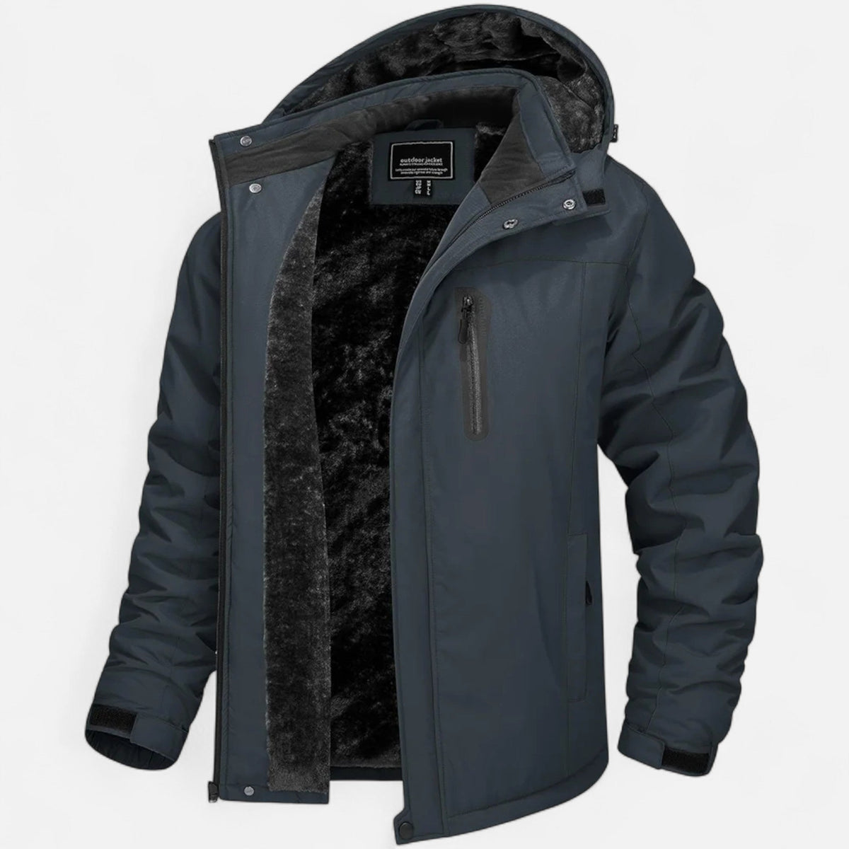 Men's hooded winter parka with fleece-looking lining and camouflage pattern
