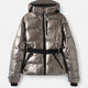 Women's cropped quilted hooded ski jacket with belt and zipper