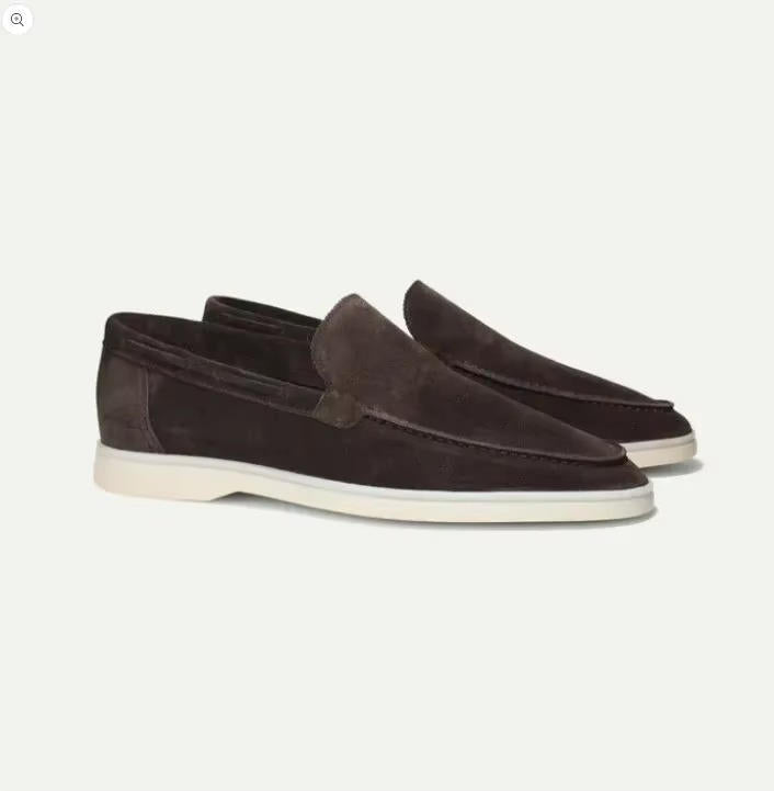 Men's plain slip-on loafers with rounded moc toes and contrast soles