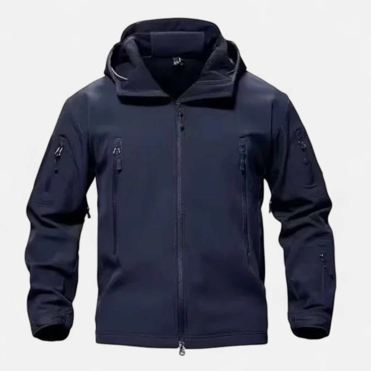 Men's hooded softshell jacket with full zip and multiple zipped pockets