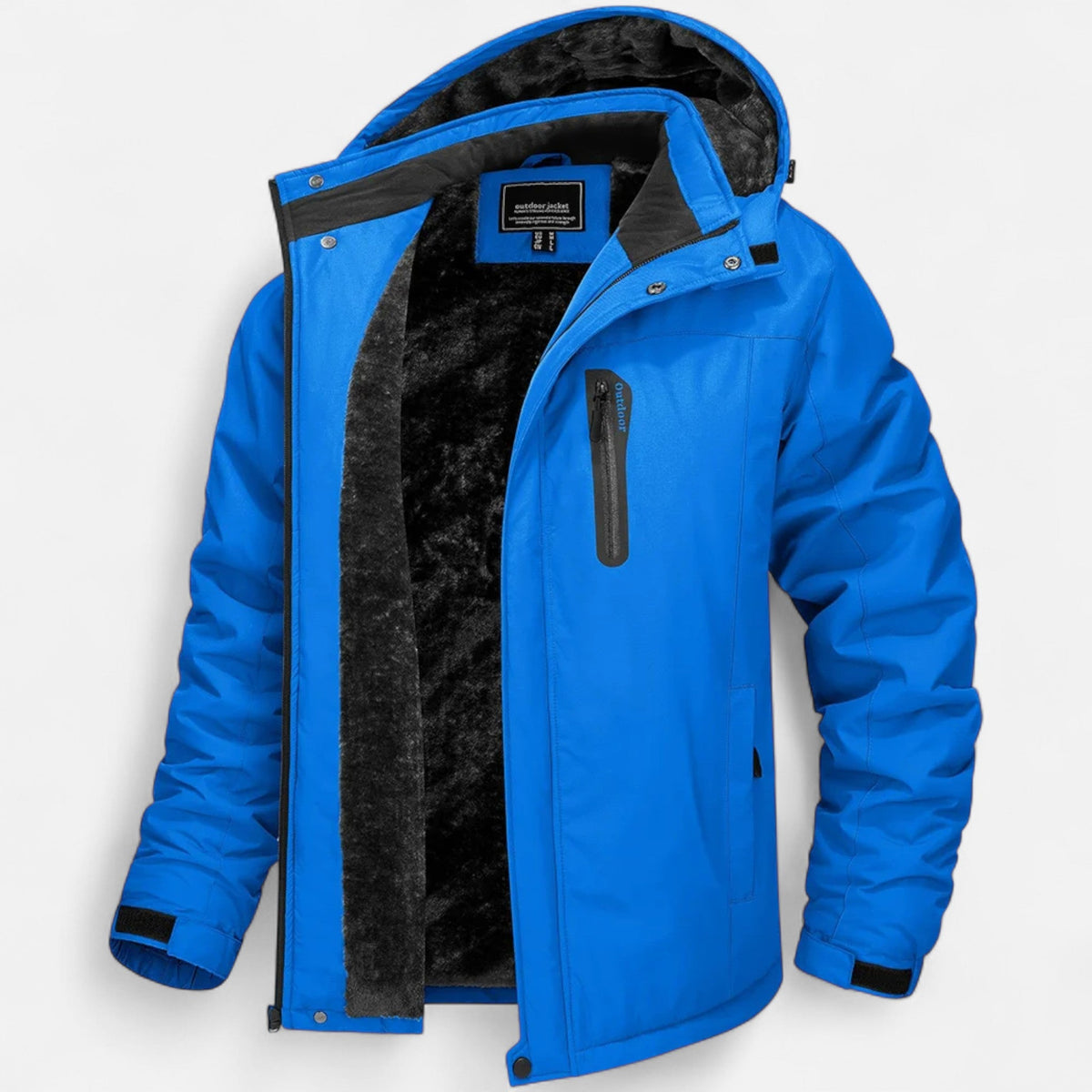 Men's hooded winter parka with fleece-looking lining and camouflage pattern
