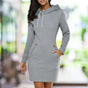 Women's long-sleeved hooded knee-length sweatshirt dress with drawstrings and front pockets