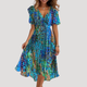 Women's floral wrap midi dress with V-neckline and short flutter sleeves