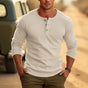 Men's long-sleeve Henley sweater with button placket and ribbed trims