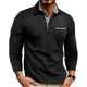 Men's long-sleeve polo shirt with checked collar and chest pocket