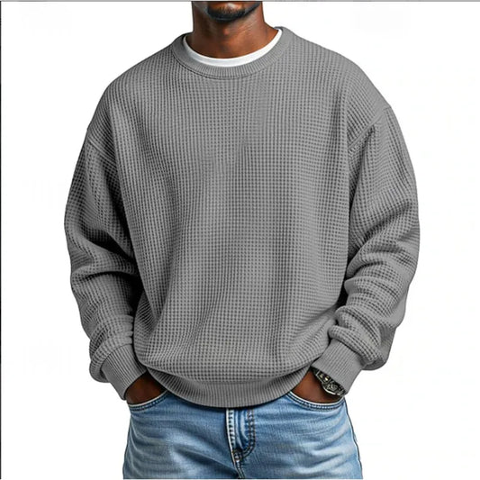 Men's long-sleeve textured crew neck sweatshirt with ribbed trims