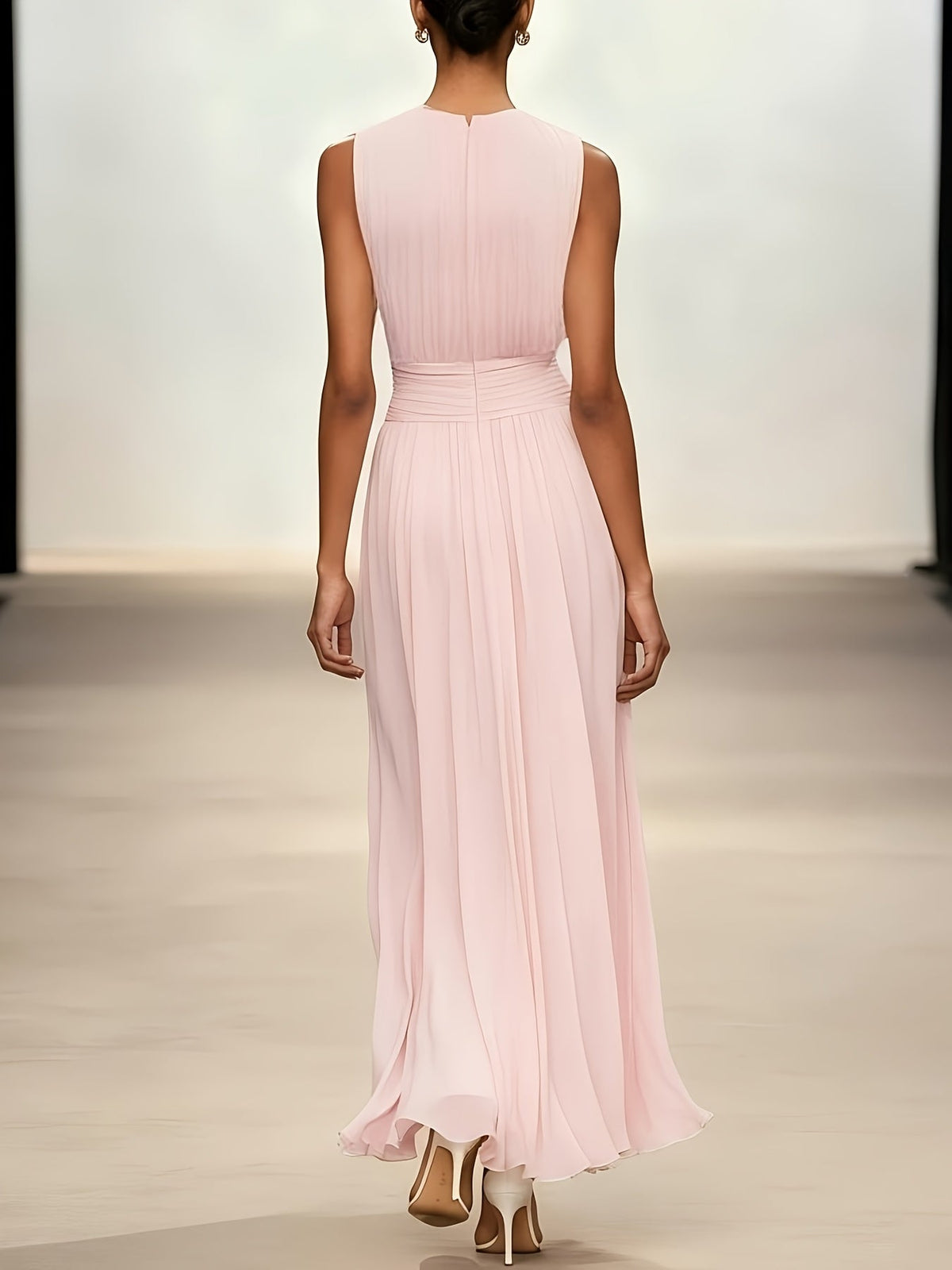 Women's Chiffon Midi Dress — Draped-Waist Flowing Elegant Summer Dress