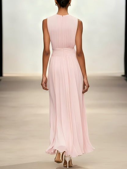 Women's Chiffon Midi Dress — Draped-Waist Flowing Elegant Summer Dress