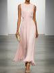 Women's Chiffon Midi Dress — Draped-Waist Flowing Elegant Summer Dress