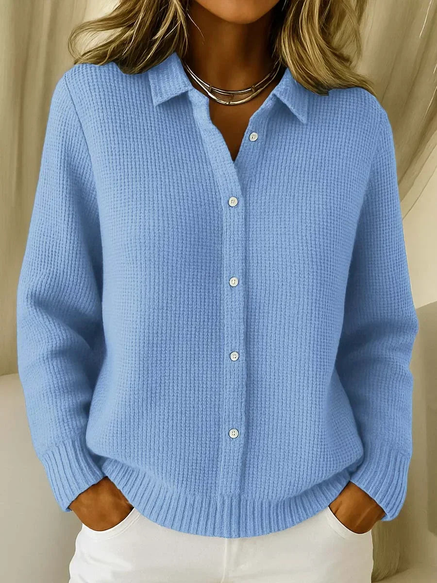 Women's textured button cardigan with collar and long sleeves