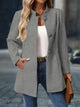 Women's longline stand collar coat with covered buttons