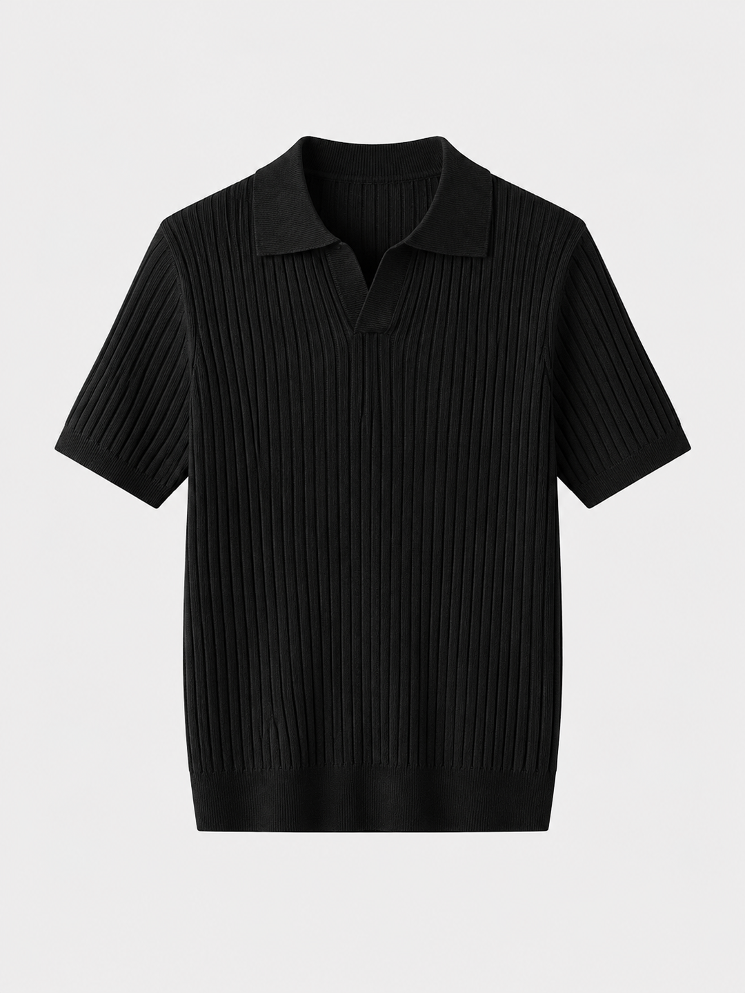 Ribbed knit polo shirt with short sleeves and spread collar