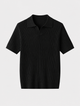 Ribbed knit polo shirt with short sleeves and spread collar