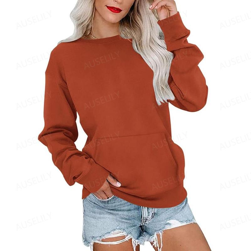 Women's long-sleeve crewneck sweatshirt with front pouch pocket
