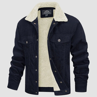 Men's ribbed jacket with sherpa lining, fold-down collar and button front