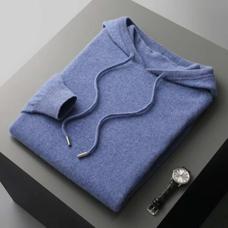 Unisex knit hoodie with drawstring hood and ribbed cuffs