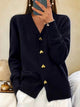 Women's V-neck knit cardigan with heart-shaped buttons and front pockets