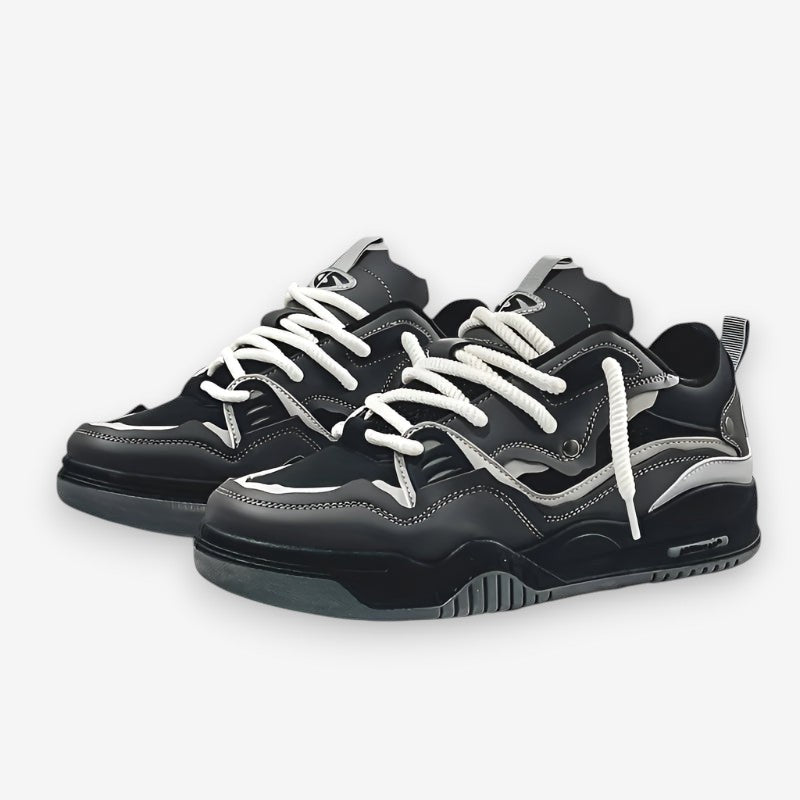 Men's geometric lace-up sneakers with chunky soles and contrasting panel details