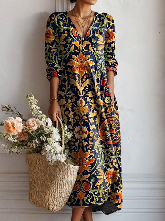 Elara - Autumn Print Midi Dress