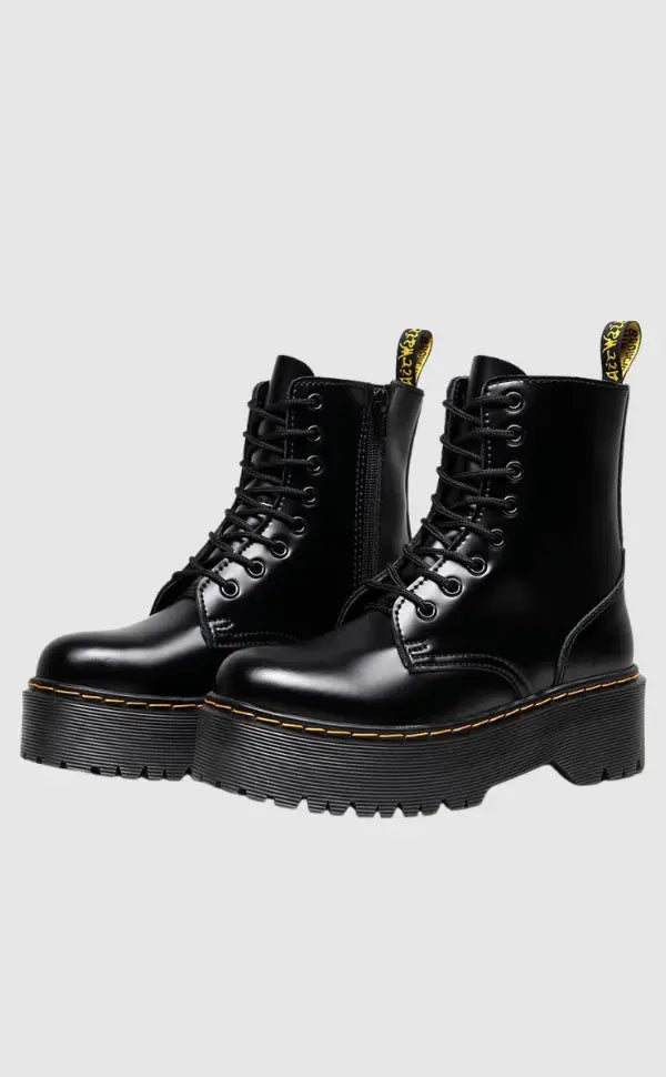 Women's black lace-up combat boots with platform sole