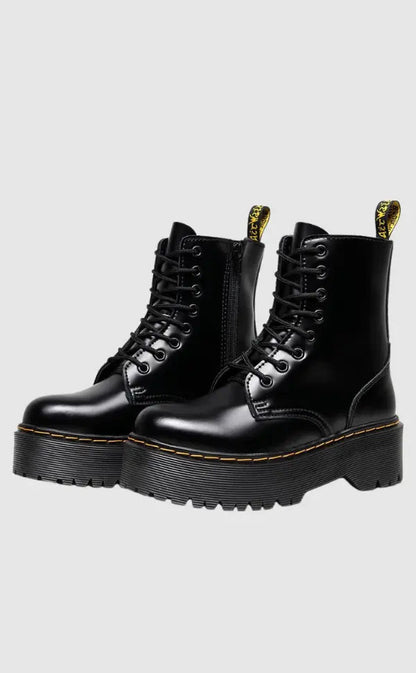 Women's black lace-up combat boots with platform sole