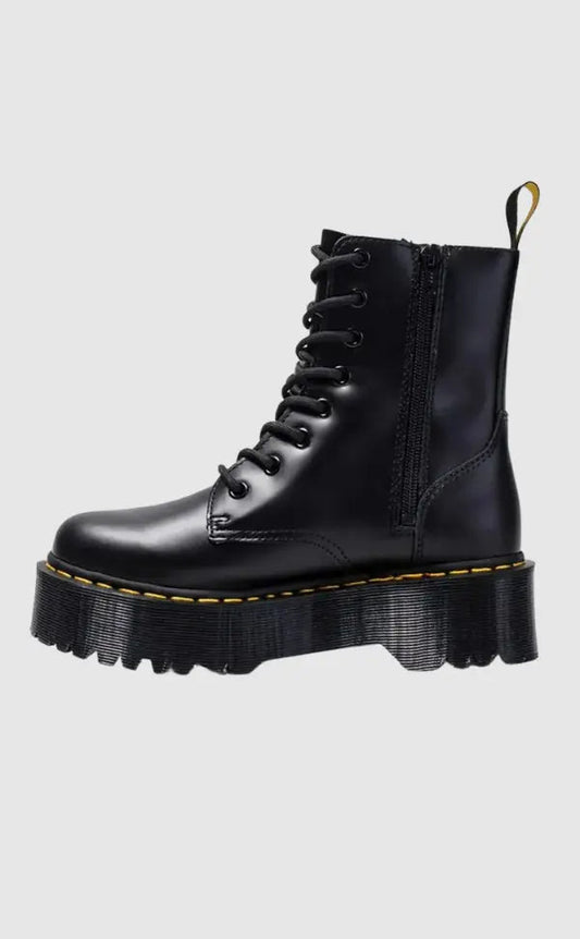 Women's black lace-up combat boots with platform sole