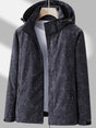 Women's hooded leaf print rain jacket with long sleeves and zipped pockets