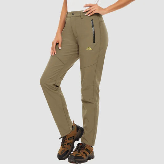 Women's straight-leg snow pants with zip pocket and paneled seams