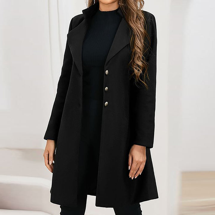 Women's tailored longline coat with notched lapels and button front