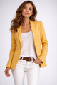 Women's single-button blazer with notched lapels and long sleeves