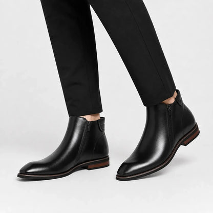 Men's Chelsea ankle boots with side zipper, almond toe and low heel