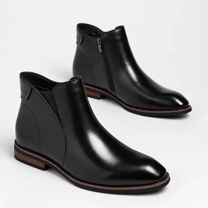 Men's Chelsea ankle boots with side zipper, almond toe and low heel