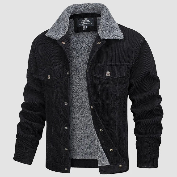Men's ribbed jacket with sherpa lining, fold-down collar and button front