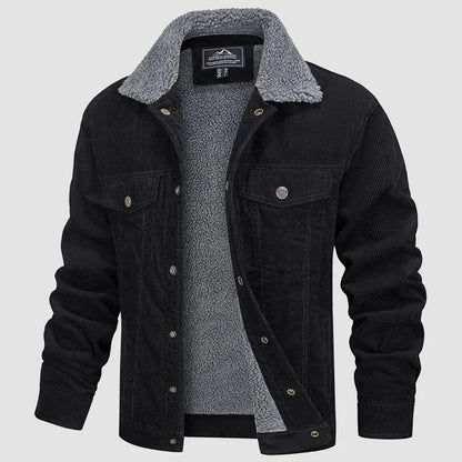 Men's ribbed jacket with sherpa lining, fold-down collar and button front