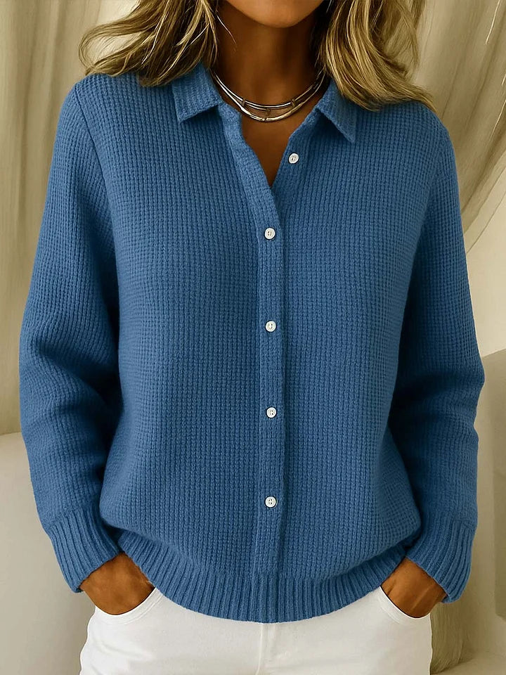 Women's textured button cardigan with collar and long sleeves