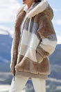 Women's color-block hooded zip hoodie with long sleeves and front pockets