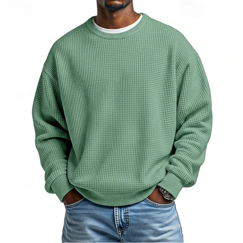 Men's long-sleeve textured crew neck sweatshirt with ribbed trims
